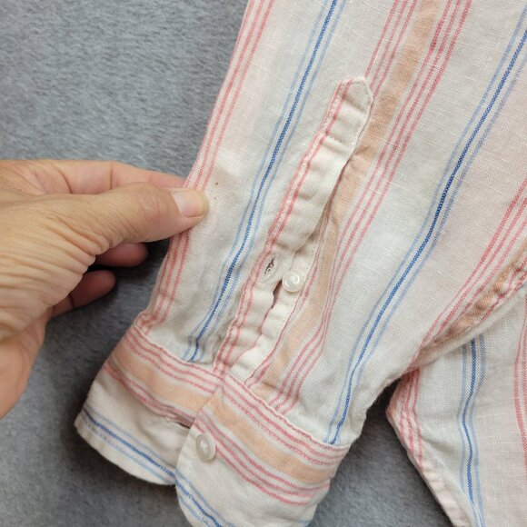 LL Bean Womens Linen Button Down Striped ShirtSize 1X Neutral Pastel Beachy - Picture 12 of 13